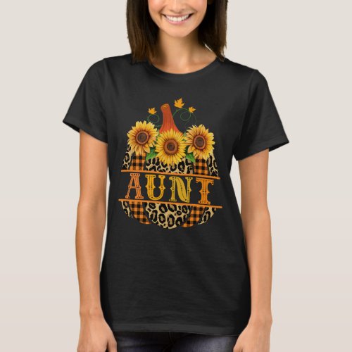 Aunt Pumpkin Leopard Print Sunflower Buffalo Plaid T_Shirt