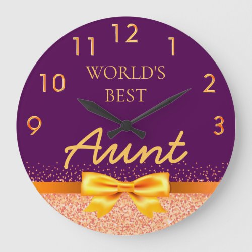 Aunt purple gold bow elegant large clock