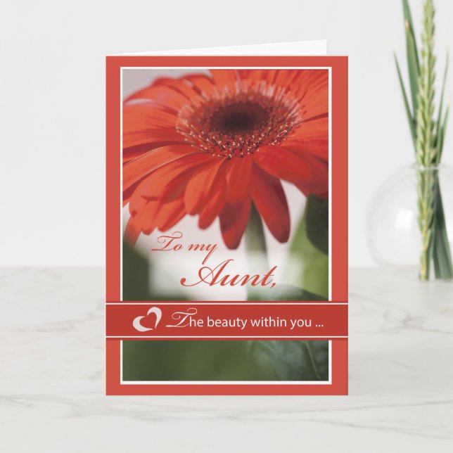Aunt Red Gerber Daisy Valentine Holiday Card (Front)
