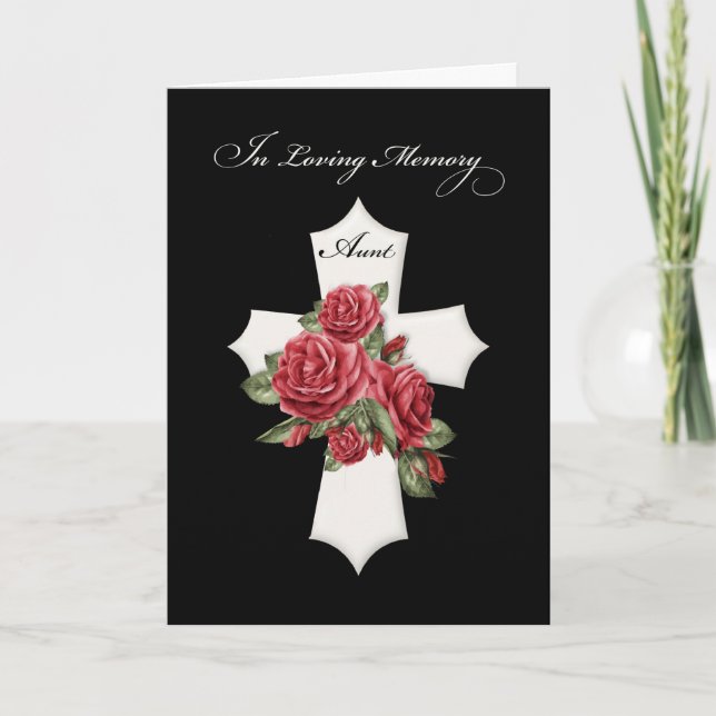 Aunt Religious Sympathy Cross with Red Roses Card (Front)