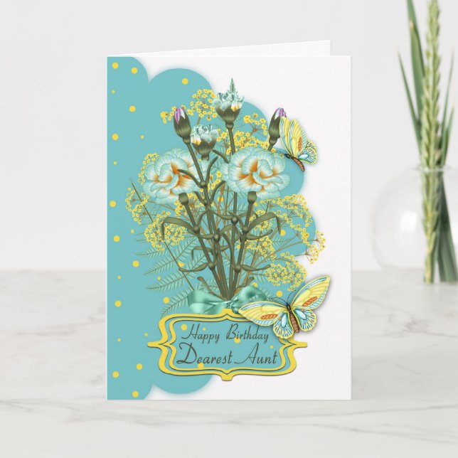 aunt, summer color birthday card with carnations (Front)