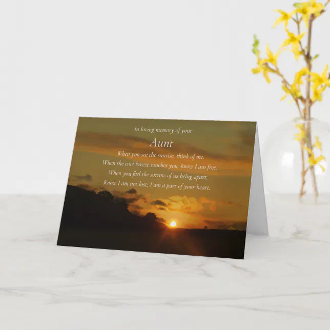 Aunt Sympathy with Sunset and Poem Loss of Aunt Card | Zazzle