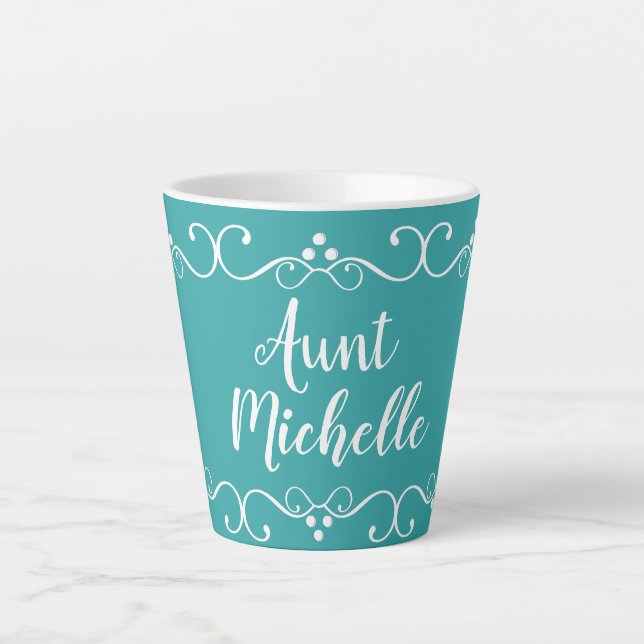 Aunt Teal Typography Name Coffee Mug (Front)