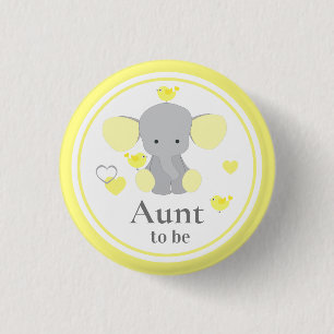 Aunt To Be Baby Boy Girl Shower Elephant Button