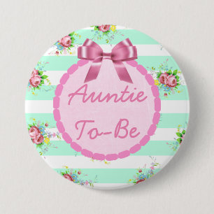 Aunt to Be Baby Shower Button Mint Green & Pink