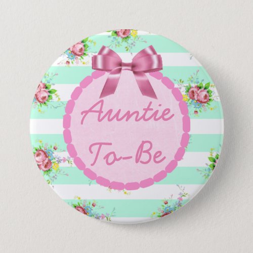 Aunt to Be Baby Shower Button Mint Green  Pink