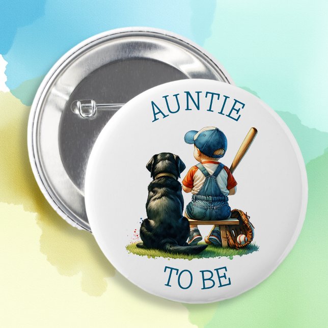 Aunt To Be | Boy's Baseball Baby Shower  Button (Creator Uploaded)