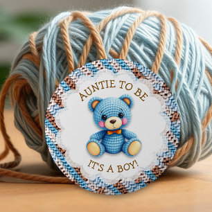 Aunt To Be Crochet Teddy Bear Baby Shower Button