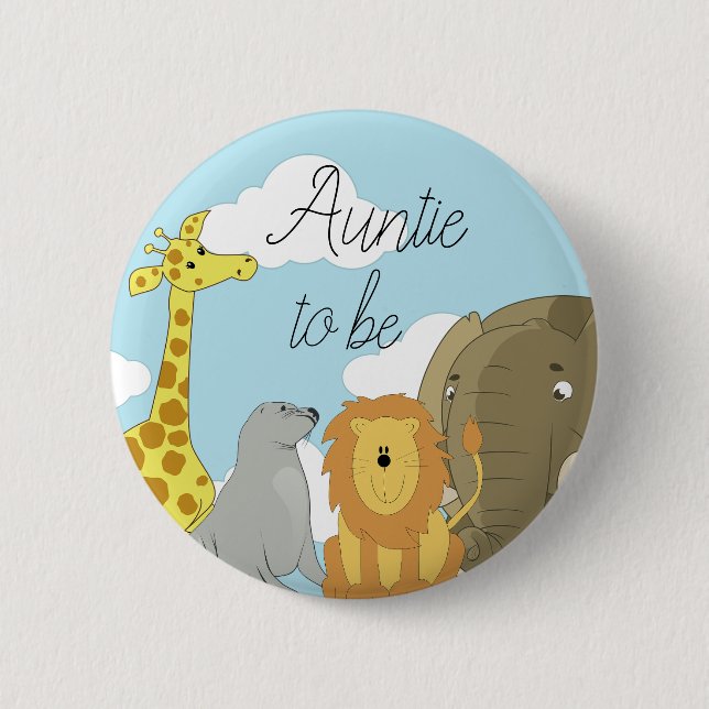 Aunt to be Jungle Animals Baby Shower Button (Front)