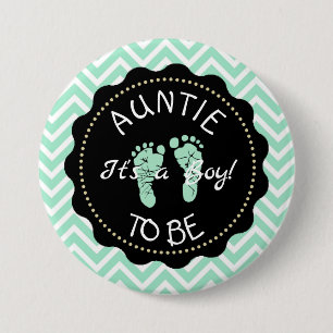 Aunt to be Sage Green Chevron Baby Shower button