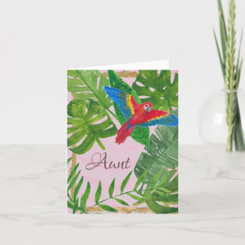 Aunt Tropical palm leaves parrot personal gold Holiday Card