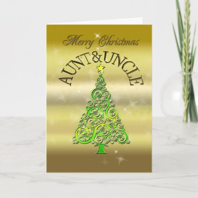 Aunt & Uncle, a gold effect Christmas card (Front)