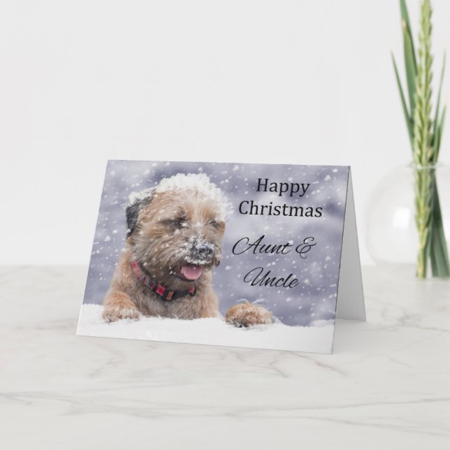Aunt & Uncle, Christmas, Border Terrier Dog Card (Front)