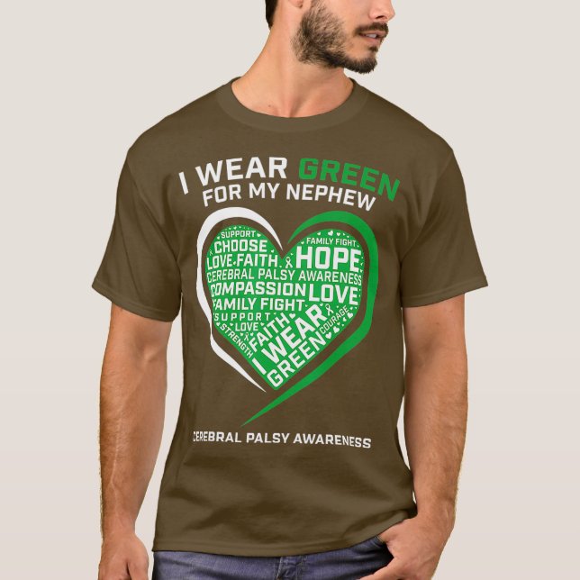 Aunt Uncle Green Ribbon Gift Nephew Cerebral T-Shirt (Front)