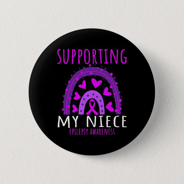 Aunt Uncle Men Women Purple Niece Support Epilepsy Button (Front)