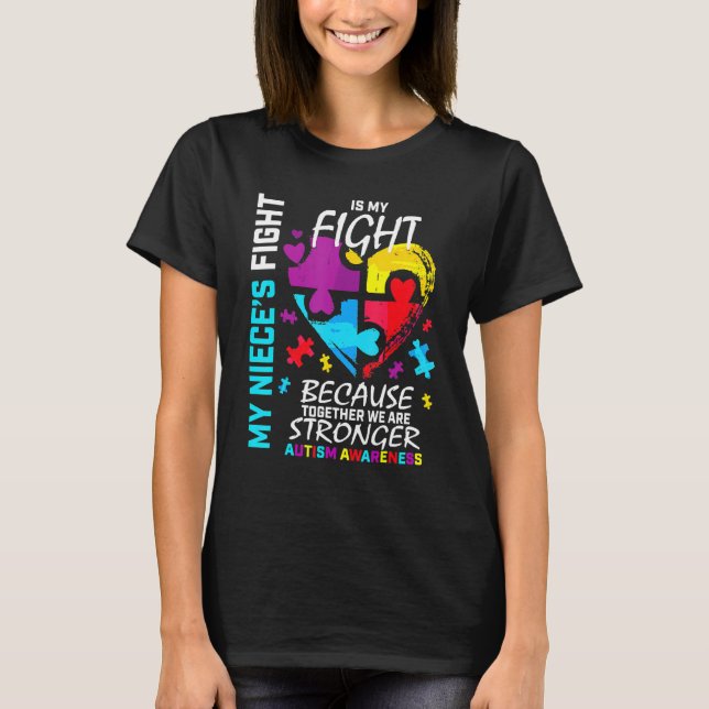 Aunt Uncle Puzzle Heart Blue Fighter Niece Autism  T-Shirt (Front)