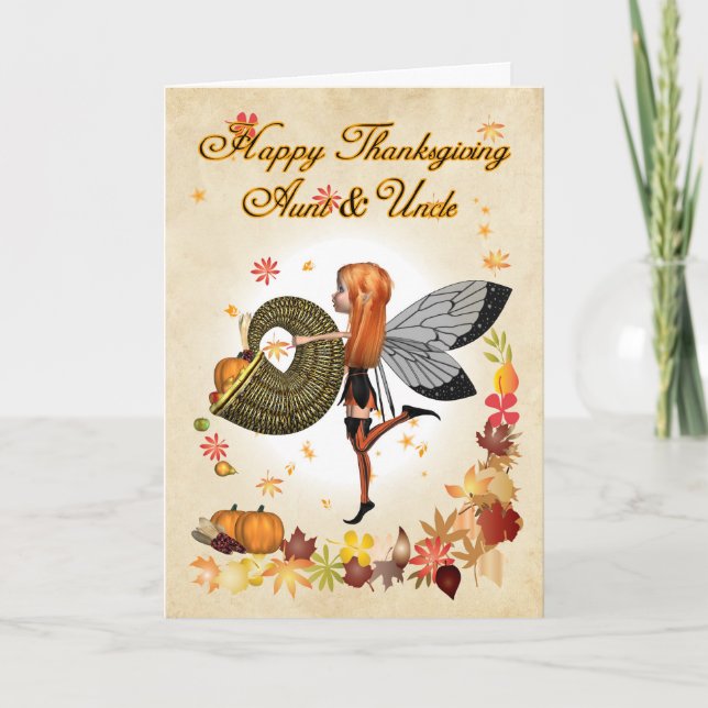 Aunt & Uncle - Thanksgiving Card - Cute Little Pum (Front)