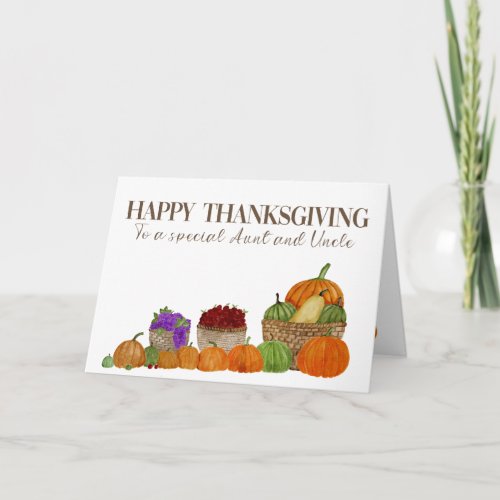 Aunt  Uncle Watercolor Pumpkins Thanksgiving Card