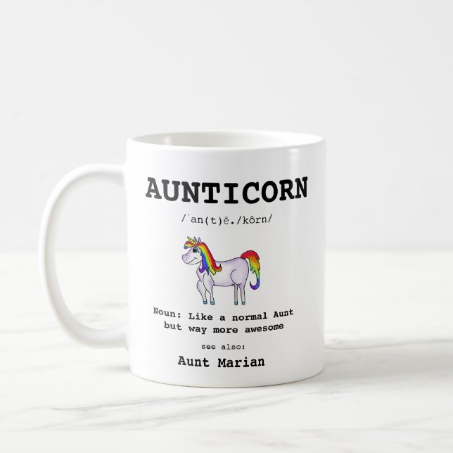 Aunt Unicorn Aunticorn Definition Typography Coffee Mug (Left)