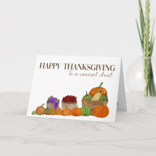 Aunt Watercolor Pumpkins Thanksgiving Card