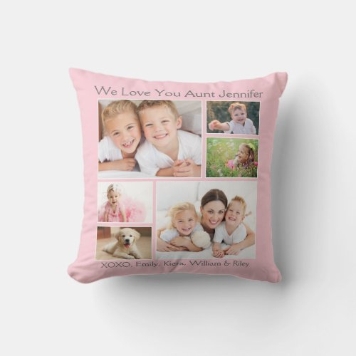 Aunt We Love You Photo Collage Personalized Pink Throw Pillow