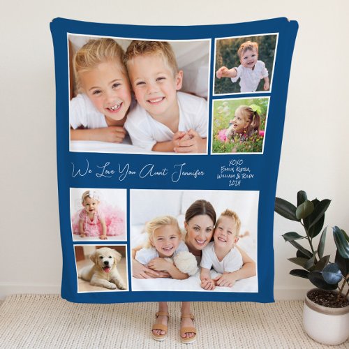 Aunt We Love You Photo Personalized Blue Fleece Blanket