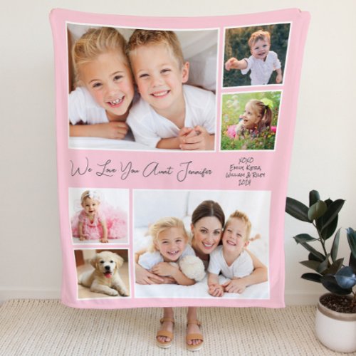 Aunt We Love You Photo Personalized Pink Fleece Blanket