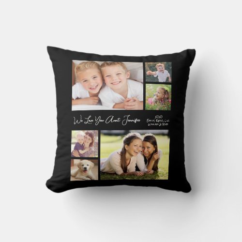 Aunt We Love You Photos Personalized Black Throw Pillow