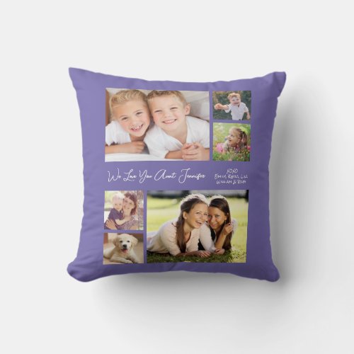 Aunt We Love You Photos Personalized Purple Throw Pillow