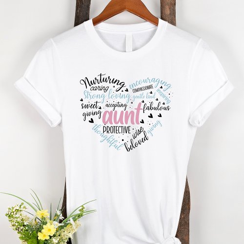 Aunt Word Cloud Pink and Blue Heart T_Shirt