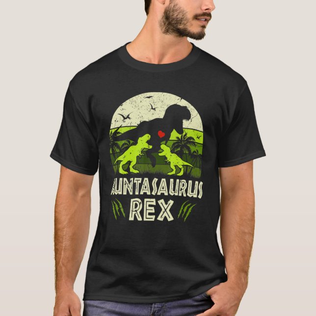 Aunta Dinosaur T Rex Auntasaurus 2 Kids Family Mat T-Shirt (Front)