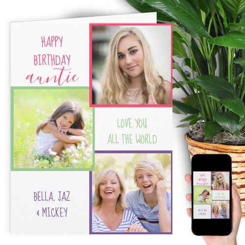 Auntie 3 Photo Collage Personalized Birthday Card