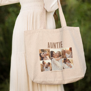 Auntie 5 Photo Collage Personalized Large Tote Bag