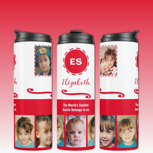 Auntie add a name photo collage white red thermal tumbler