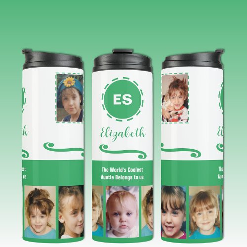 Auntie add a name photo collage white sea green thermal tumbler