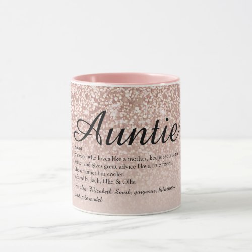 Auntie Aunt Definition Girly Rose Gold Glitter Mug