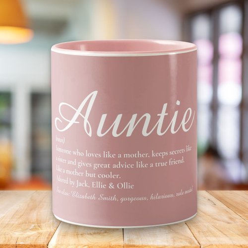 Auntie Aunt Script Definition Dusty Rose Pink Two_Tone Coffee Mug