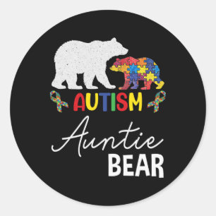 Auntie Bear Autism Awareness Aunt Women Gift Classic Round Sticker