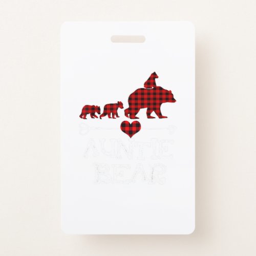 Auntie Bear Christmas Pajama Red Plaid Buffalo Fam Badge