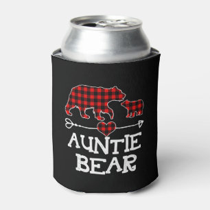 Auntie Bear Christmas Pajama Red Plaid Buffalo Fam Can Cooler