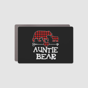 Auntie Bear Christmas Pajama Red Plaid Buffalo Fam Car Magnet