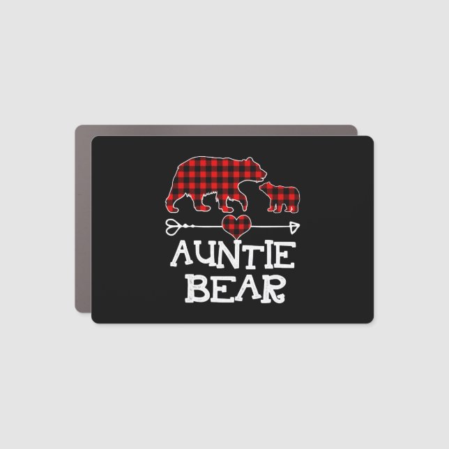 Auntie Bear Christmas Pajama Red Plaid Buffalo Fam Car Magnet (Front)