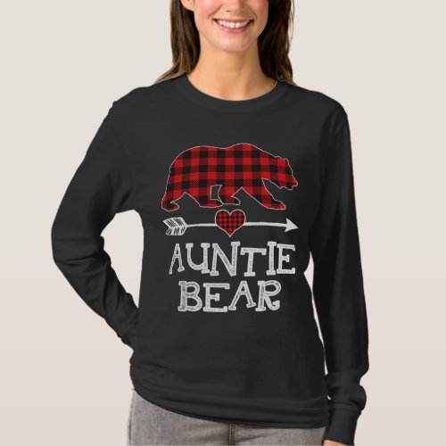 Auntie Bear Christmas Pajama Red Plaid Buffalo Fam T_Shirt