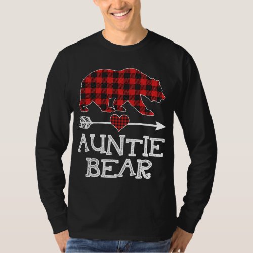 Auntie Bear Christmas Pajama Red Plaid Buffalo Fam T_Shirt