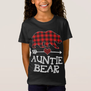 Auntie Bear Christmas Pajama Red Plaid Buffalo Fam T-Shirt