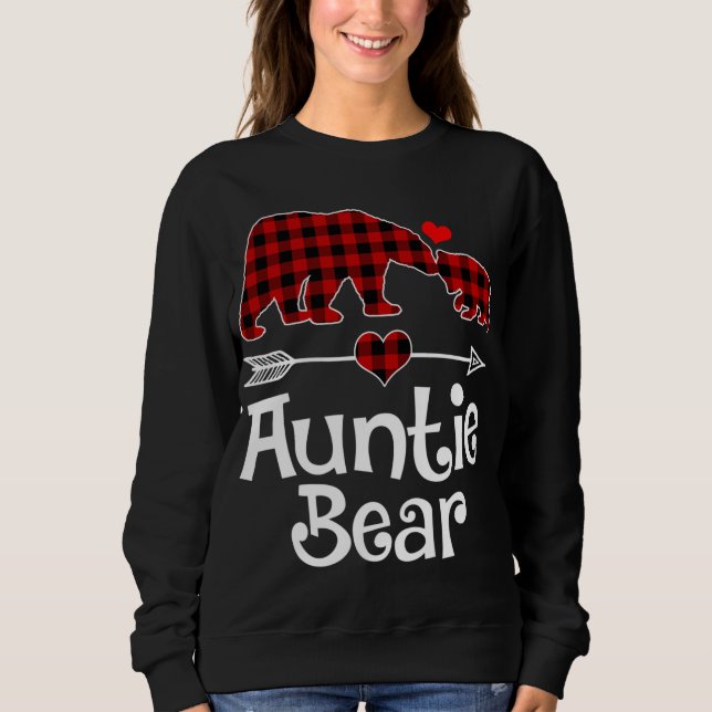 Auntie Bear Christmas Pajama Red Plaid Buffalo Mat Sweatshirt (Front)