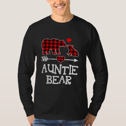 Auntie Bear Christmas Pajama Red Plaid Buffalo T_Shirt