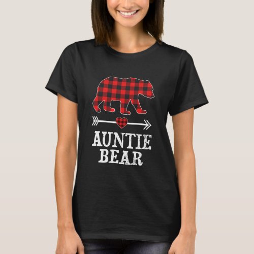 Auntie Bear Christmas Pajama Red Plaid Buffalo T_Shirt