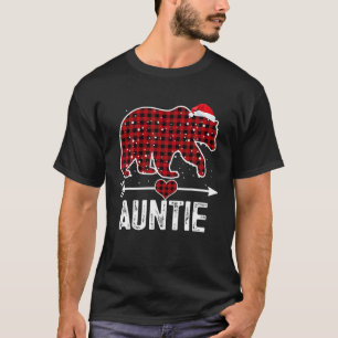 Auntie Bear Christmas Pajama Red Plaid Matching Fa T-Shirt