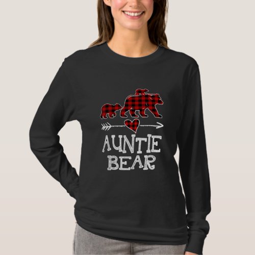 Auntie Bear Two Cubs Red Plaid Auntie Christmas T_Shirt